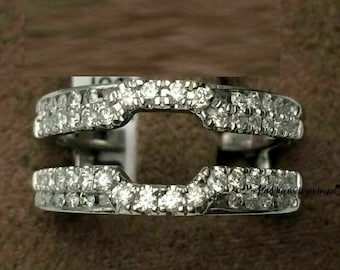 Enhancer Ring Bands, 3CT Lab-Created Diamond Enhancer Guard Wrap Wedding Ring 14K White Gold Finish, Sterling Silver Anniversary Gift Ring