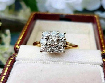 1.50Ct Round Cut Lab Created Diamond Cluster Women&#39;s Engagement Ring, wedding ring, diamond ring, gift for her 14k Yellow Gold Plated