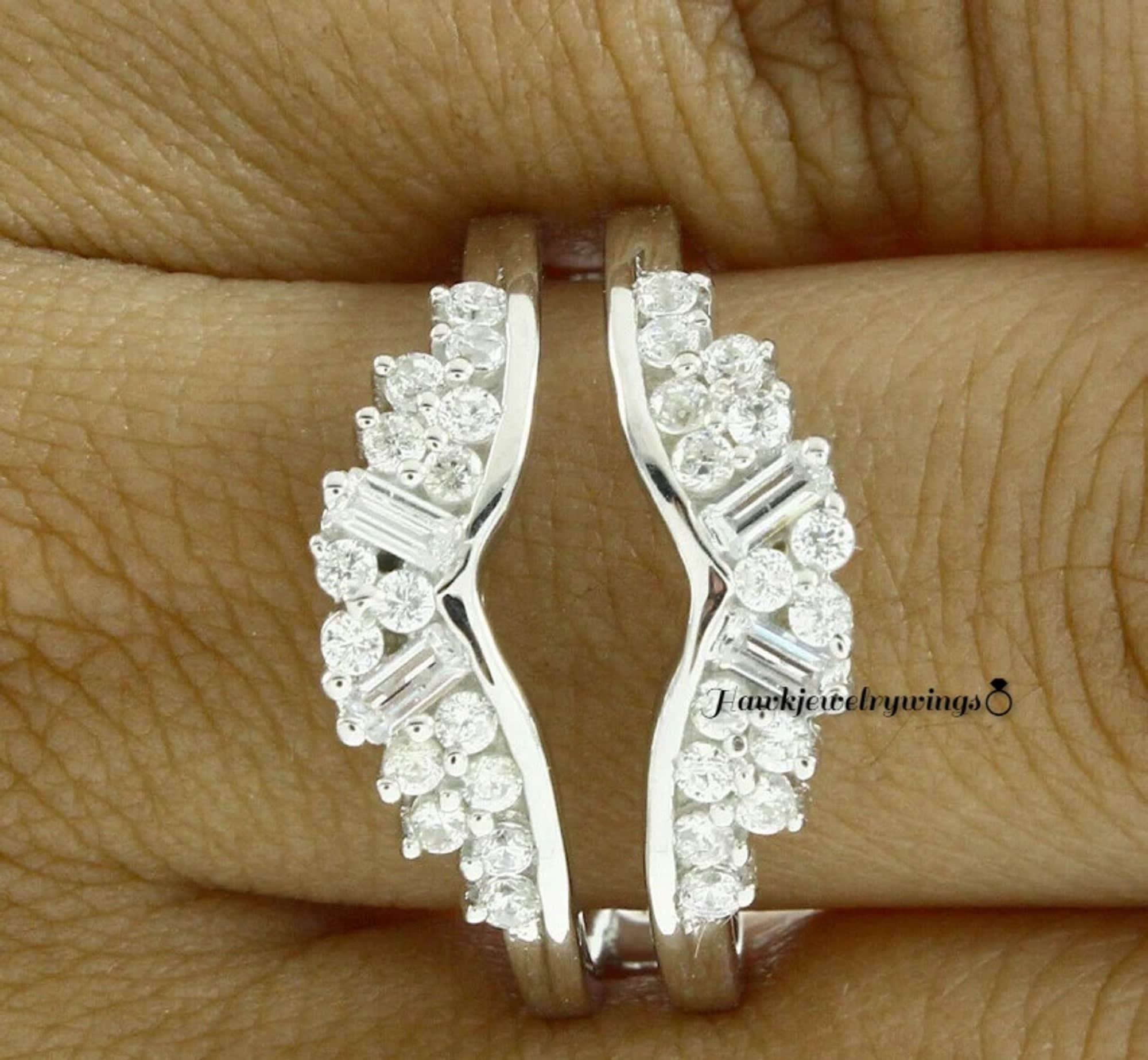 2 Carat Round Cut Diamond Wedding Band Ladies Enhancer Wrap Guard Ring 14k White Gold Finish 925 Sterling Silver Wedding/Surprise Gift Ring