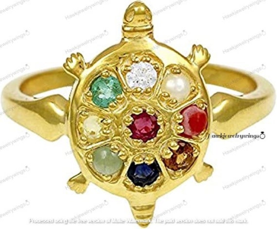 1ct Round Cut Lab Created Navaratna Tortoise Ring for Women's Mens