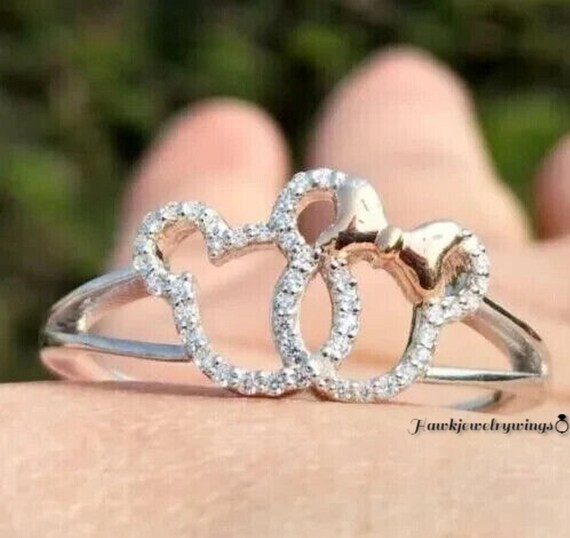 Round Cut Simulated Diamond Mickey Mouse Engagement Ring 14k White Gold Plated Wedding Ring for Women s mickey Mouse Trendy Ring Etsy