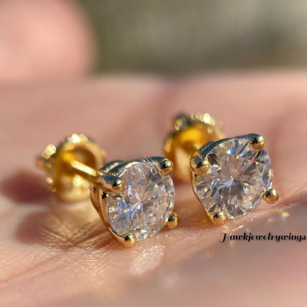 2.00Ct Round Cut Lab Created Diamond Stud Earrings for Women | 10k Solid Gold Earring |  Solid Stud | Gift for Her | Best Birthday Gift.