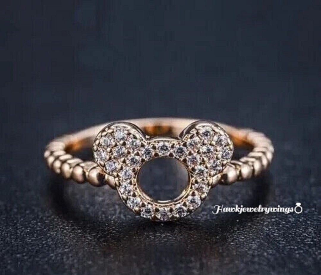 Mini Mouse Having Rings 0.40ct Round Cut Diamond Mickey Ring / Minnie Silhouette Ring / Mouse ...
