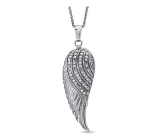Hawkjewelrywings 14K White Gold Over 925 Sterling Silver Round Cut D/VVS1 Diamond Angel Wing Pendant Necklace gift for mom