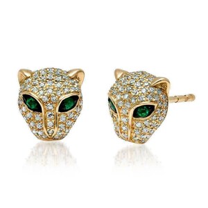 Hawkjewelrywings 14K Yellow Gold Over Round Diamond Prong Set Beautiful Panther Push Back Stud Earring's 925 Sterling Sliver For Womens