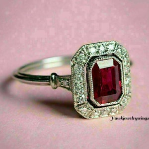 2Ct Red Ruby Excellent Halo Vintage Art Deco Engagement Classy Wedding Ring 14K White Gold Over for Women&#39;s and Girl&#39;s Anniversary Gift