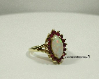 3Ctw Marquise Cut Opal Ring / 14K Yellow Gold Over Wedding Cluster Ring / Engagement Ruby Silver Flower Ring / Handmade Birthday Gift Ring