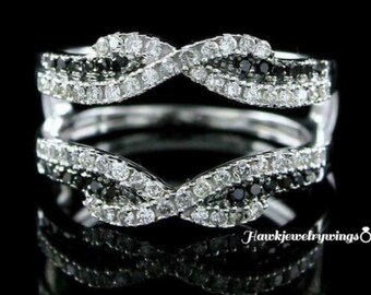 Ring Enhancer 2Ct Black And White Round Cut Solitaire Diamond Engagement Enhancer Ring, 14k White Gold Over Enhancer, Ring Guard For Her