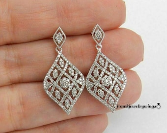 2CT Round Diamond Chandelier Drop & Dangle Earrings,  Womens Earrings 14k White Gold Finish/ Round Cut Diamond Earrings/Women&#39;s Earrings