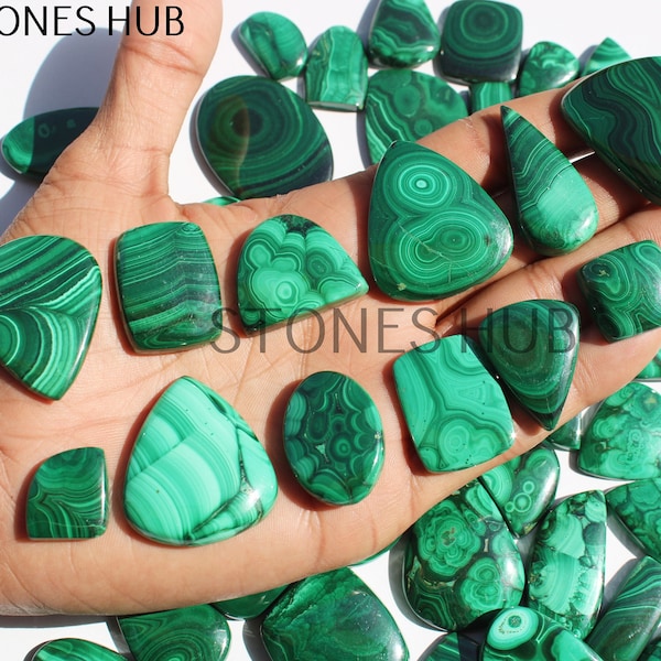 Natural Malachite Loose Cabochons Lot, Multi Shape Cabochones For Jewellery Making, Cabochons For Wire Wrapping, Bulk Gemstone Lot