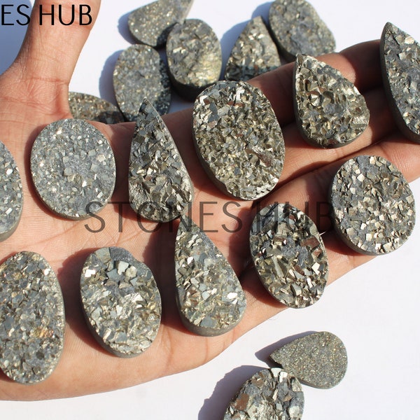 Natural Pyrite Druzy Loose Cabochons Lot, Multi Shape Gemstone For Jewellery Making, Pyrite Druzy For Wire Wrapping, Wholesale Gemstone Lots