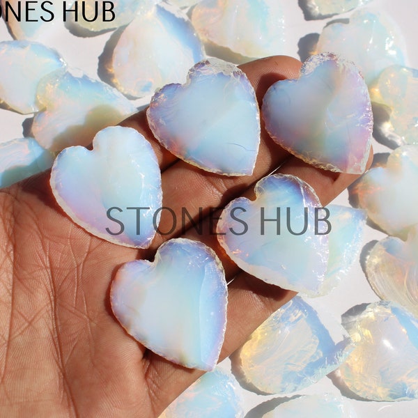 Opalite Heart Shape Crystal Healing Cabochon Heart Shape Rose Quartz / Black Obsidian , Metaphysical Carving Opalite Healing Gemstone