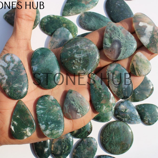 Natural Green Moss Agate Cabochons Lots, Multi Shape Cabochones For Jewellery Making, Cabochons For Wire Wrapping, Wholesale Gemstone Lot