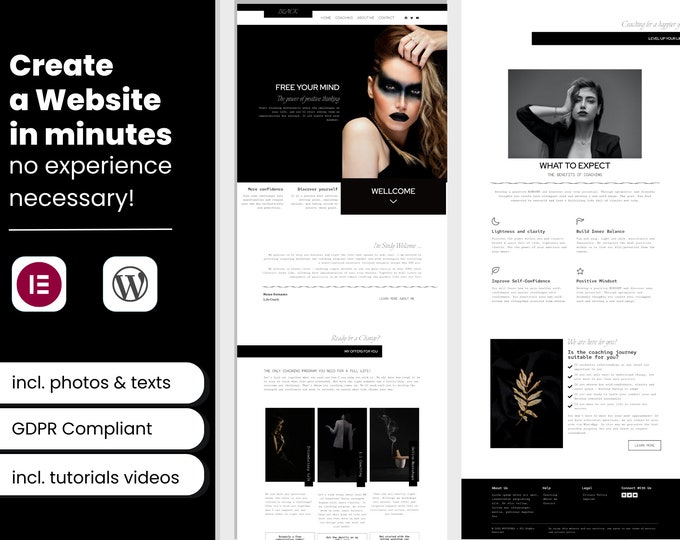 Coaching Website Template Theme Wordpress Template Black Wordpress Modern Website Design Elementor Template minimal elegant luxury website
