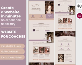 Feminine Website Template Wordpress coaching Theme Coach Feminine Website Design Nude Elementor Template Purple boho create website