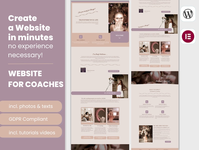 Feminine Website Template Wordpress coaching Theme Coach image 1