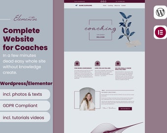 Coaching Website Template Theme Wordpress Template Feminine Wordpress Modern Website Design Elementor Template create website Blue Boho