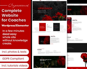 Coaching Website Template Theme Wordpress Template Feminine Wordpress Modern Website Design Elementor Template create website Rot Schwarz