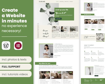 Coaching Website Template Wordpress Theme Coach Feminine Wordpress Modern Website Design Elementor Template Green minimalist create website