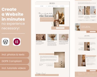 Wordpress Coaching Website Theme Wordpress Template Feminine Modern Website Design Nude Elementor Template kits - boho minimalist