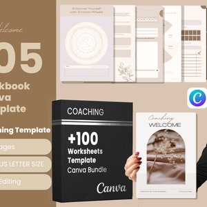 105 Coaching Workbook Template, Coaching Worksheet Template Canva, Workbook Journal Canva Template, Worksheet Bundle