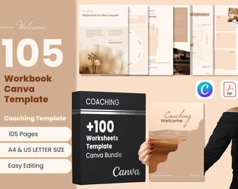 105 Coaching Workbook Template, Coaching Worksheet Template Canva, Workbook Journal Canva Template, Worksheet Bundle