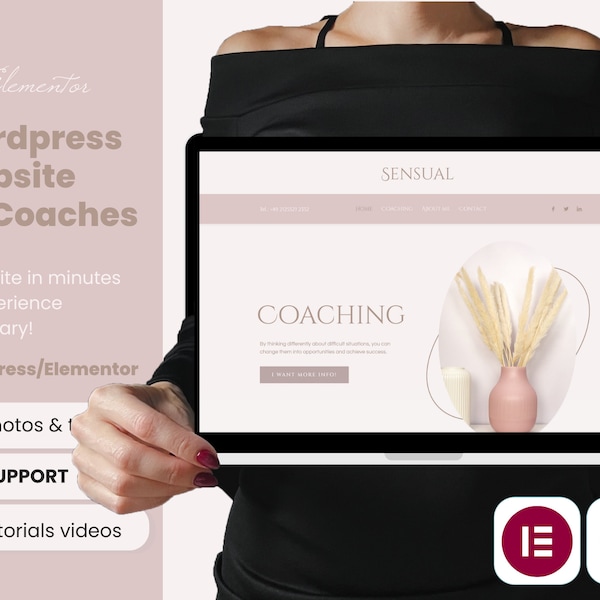 Feminine Website Theme WordPress Template Elementor Coaching kit Boho Design for Woman Rose Minimal 2023 Modern