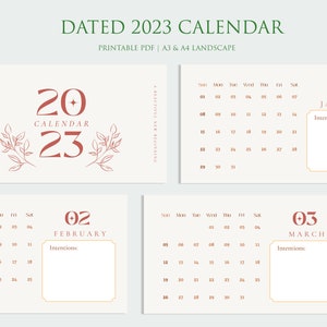 2023 Boho Printable Landscape Calendar A3 & A4 | Yearly Calendar, Sunday start
