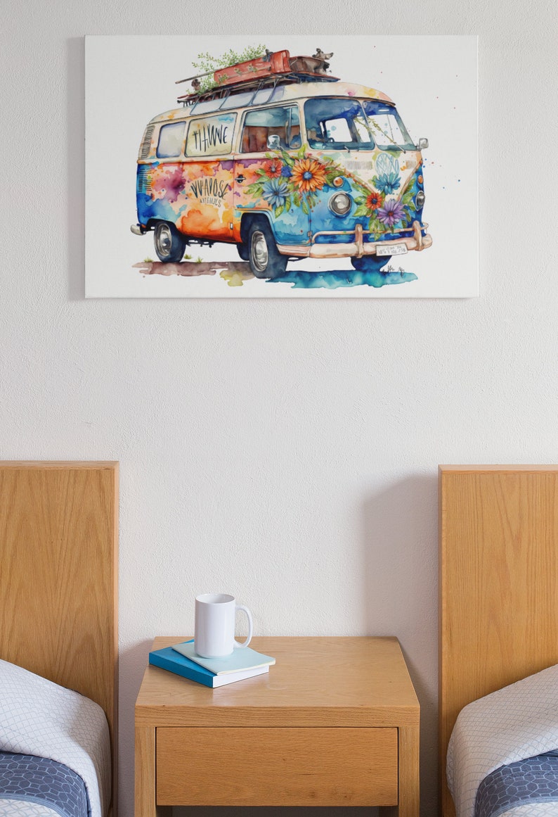 Hippie Van Vanlife Watercolor Wall Art Original Artwork Etsy