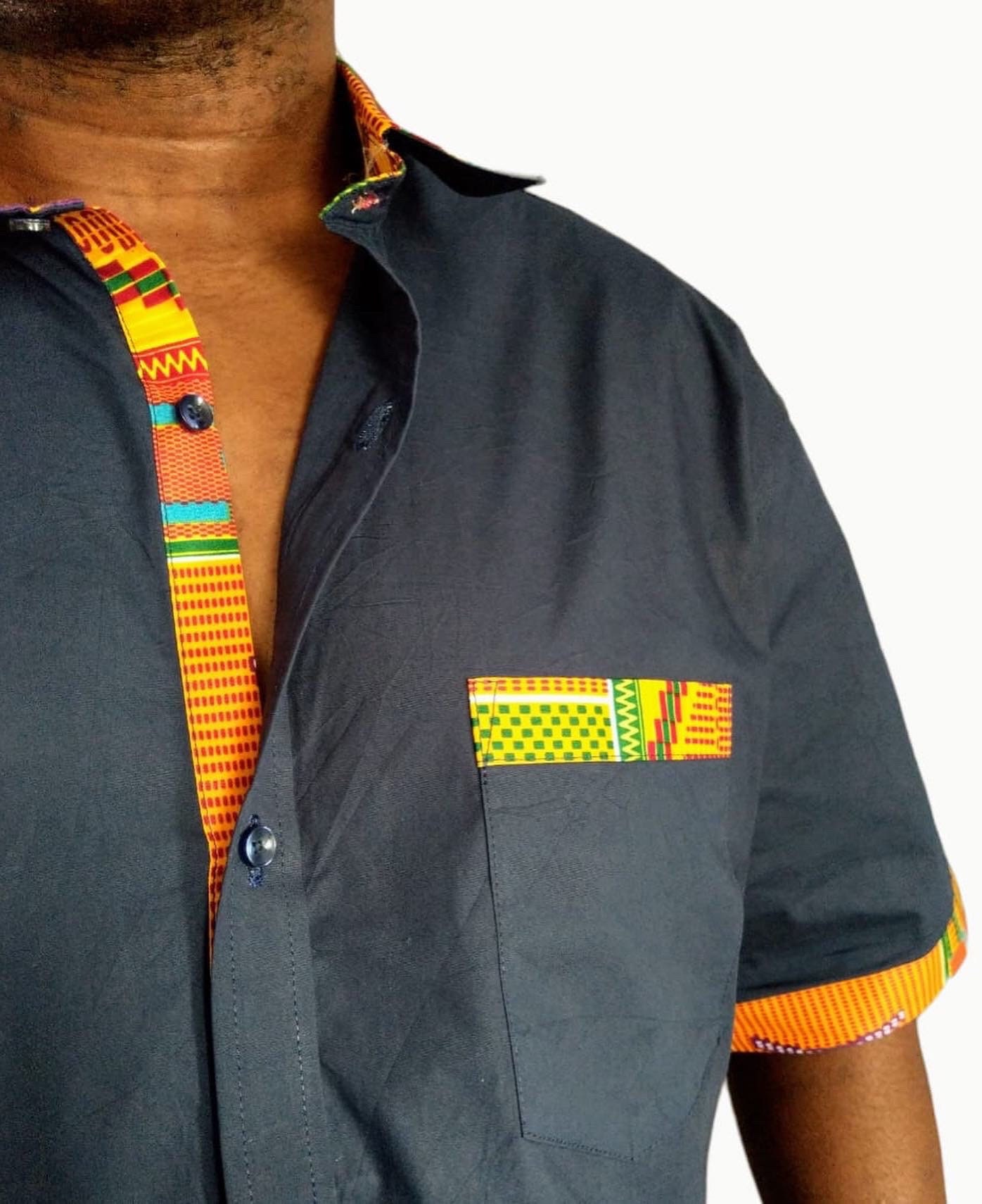 African Print Short Sleeve Shirt, Highlife Blue