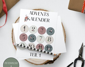 Adventskalender zum Drucken als PDF Dokument A4