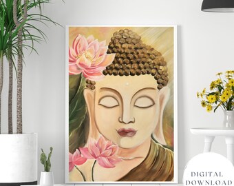 Buddha wall art, printable buddha, wall art print, buddha painting, instant download buddha, zen art, buddha digital download
