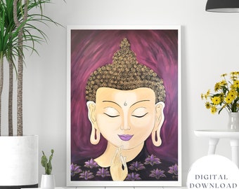 Buddha wall art, printable buddha, wall art print, buddha painting, instant download buddha, zen art, buddha digital download