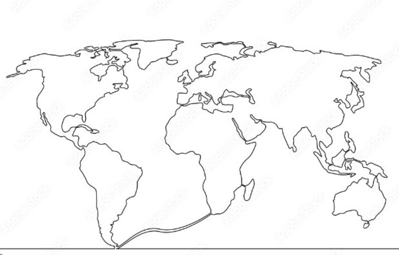 Continuous Line Drawing Map of the Earth Etsy