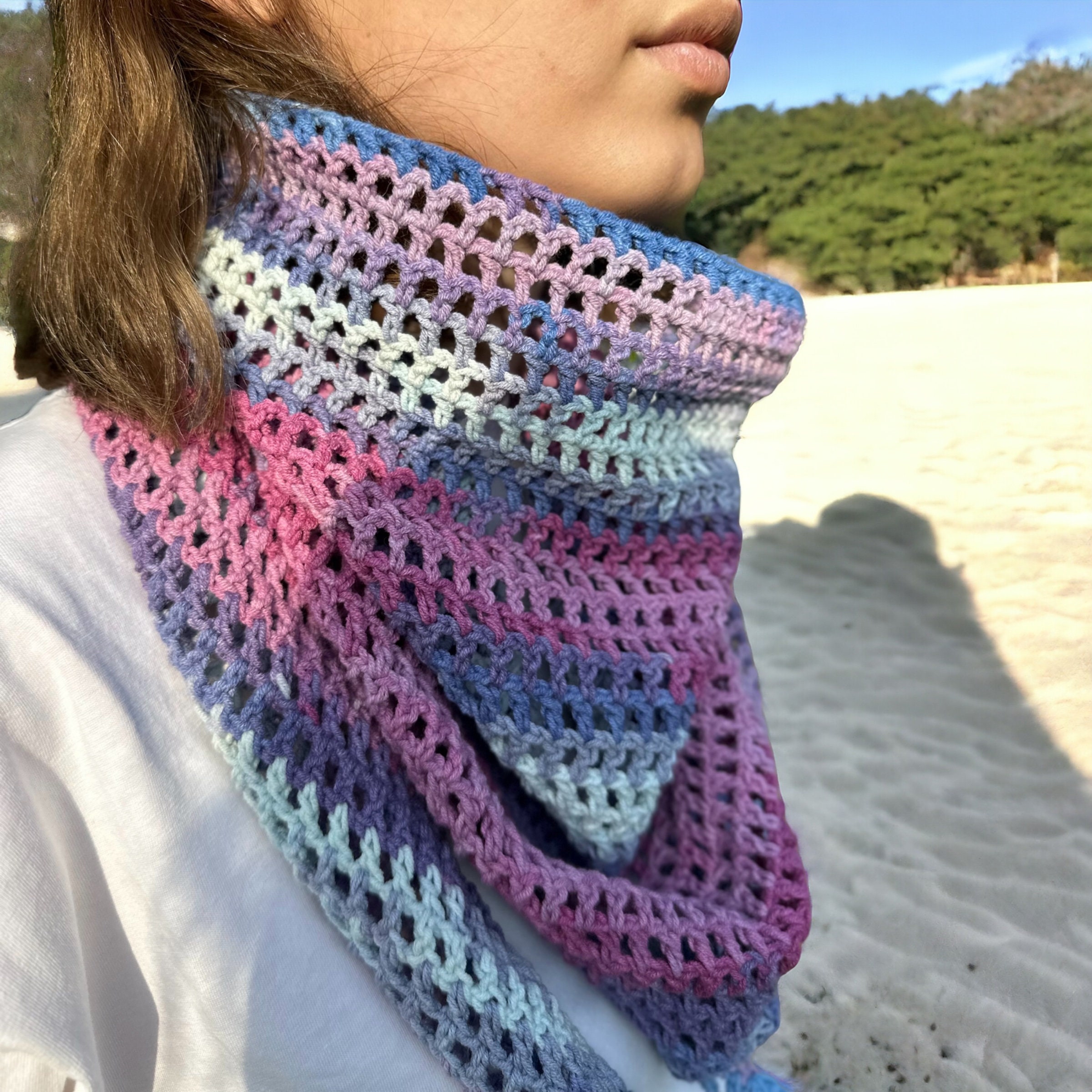 かぎ針編みメッシュの三角形のショールのパターン - Etsy 日本