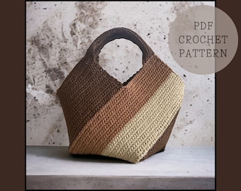 Mönster för virkad pusselväska - Raffia Tote-väska PDF-mönster - Handledning för ett mönster, två väskor