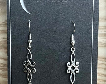 Celestial Silver Moon Dangle Earrings | 925 Sterling Silver Ear Wires | Celtic Moon Pretty Connector Charm | Handmade Earrings