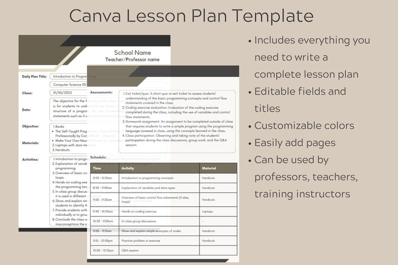 Lesson Plan Canva Template Etsy
