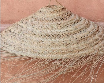 Wicker suspension, Wicker light fixture, Wicker lampshade, Braided suspension, Non-electrified palm fiber suspension, Hanging lamp.