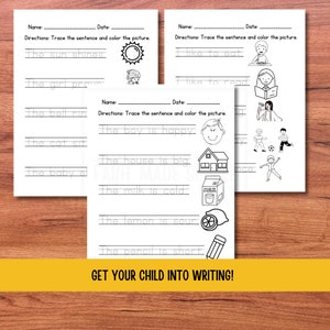 Tracing Sentences Worksheets: Handwriting Practice for Kids (PDF) - Etsy