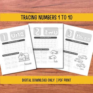 Number Tracing Worksheets, Tracing Numbers 1 to 10, Printable Traceable Numbers, Practice Writing for Kindergarten