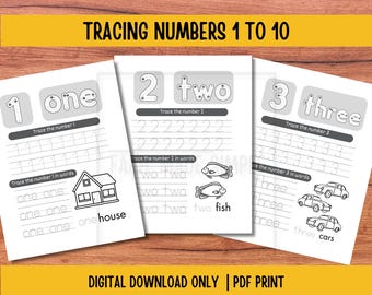 Schede di lavoro per il tracciamento dei numeri 1-10: esercizi di scrittura per la scuola materna (download PDF)