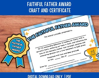 Faithful Father Award Medal Craft and Certificate Printable | Christian Father's Day Activity | Sunday School Craft | Unique Gift for Dad