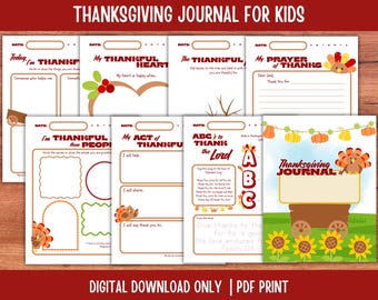 Thanksgiving-dagboek voor kinderen | Afdrukbaar dankbaarheidsdagboek | Activiteitenboek Christelijk Dankbaar (pdf)