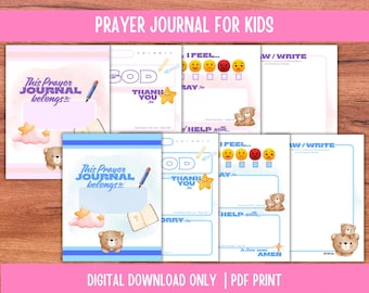 Gebedsdagboek voor kinderen | Afdrukbare bijbeldevotional voor kinderen | Christelijke thuisschoolactiviteit (pdf)