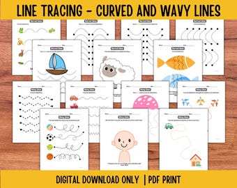 Werkbladen voor het traceren van gebogen en golvende lijnen: oefenen voor het schrijven (pdf)