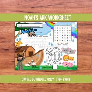Noah&#39;s Ark Worksheet: Sunday School Activity Placemat (Digital Download)