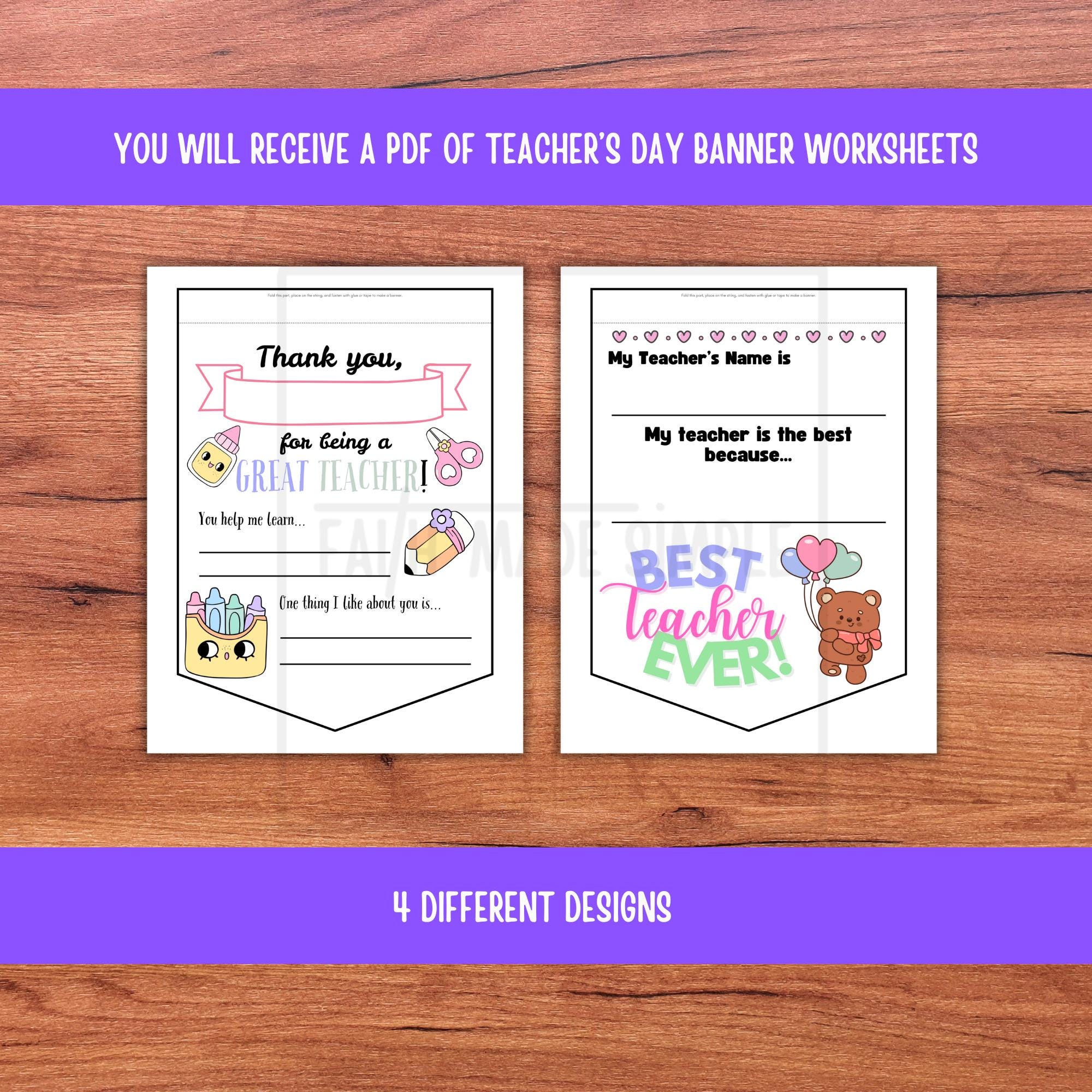 Teacher's Day Banner Worksheet: Classroom Activity (PDF) - Etsy