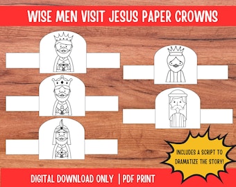 Wijze mannen bezoeken Jezus Paper Crown, kerststal, kerstverhaalhoedjes