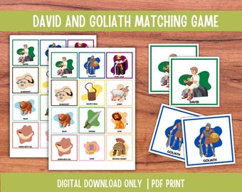 David en Goliath-matchingspel: geheugenkaarten met bijbelverhalen (pdf)